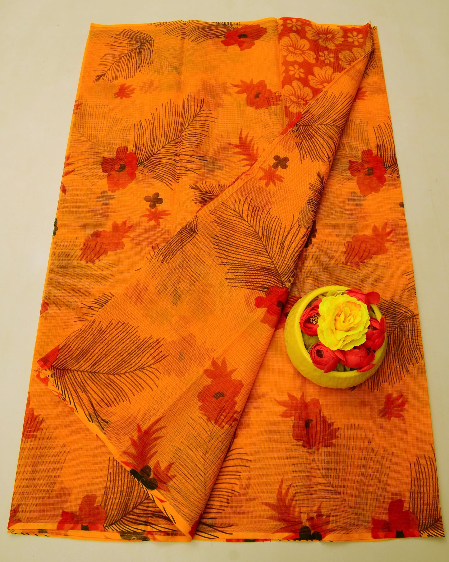 Pure Cotton Kota Doria Kalam Kari Floral Print Sarees