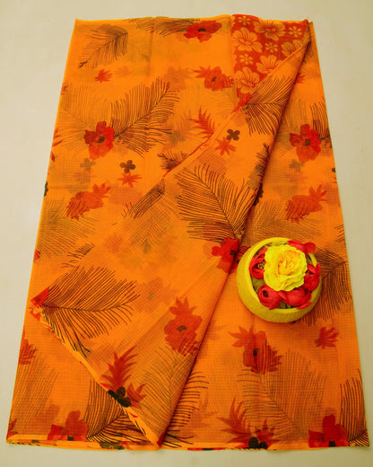 Pure Cotton Kota Doria Kalam Kari Floral Print Sarees