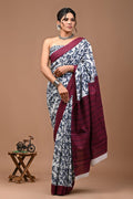 Pure Mulmul Cotton hand block Print Saree with Blouse