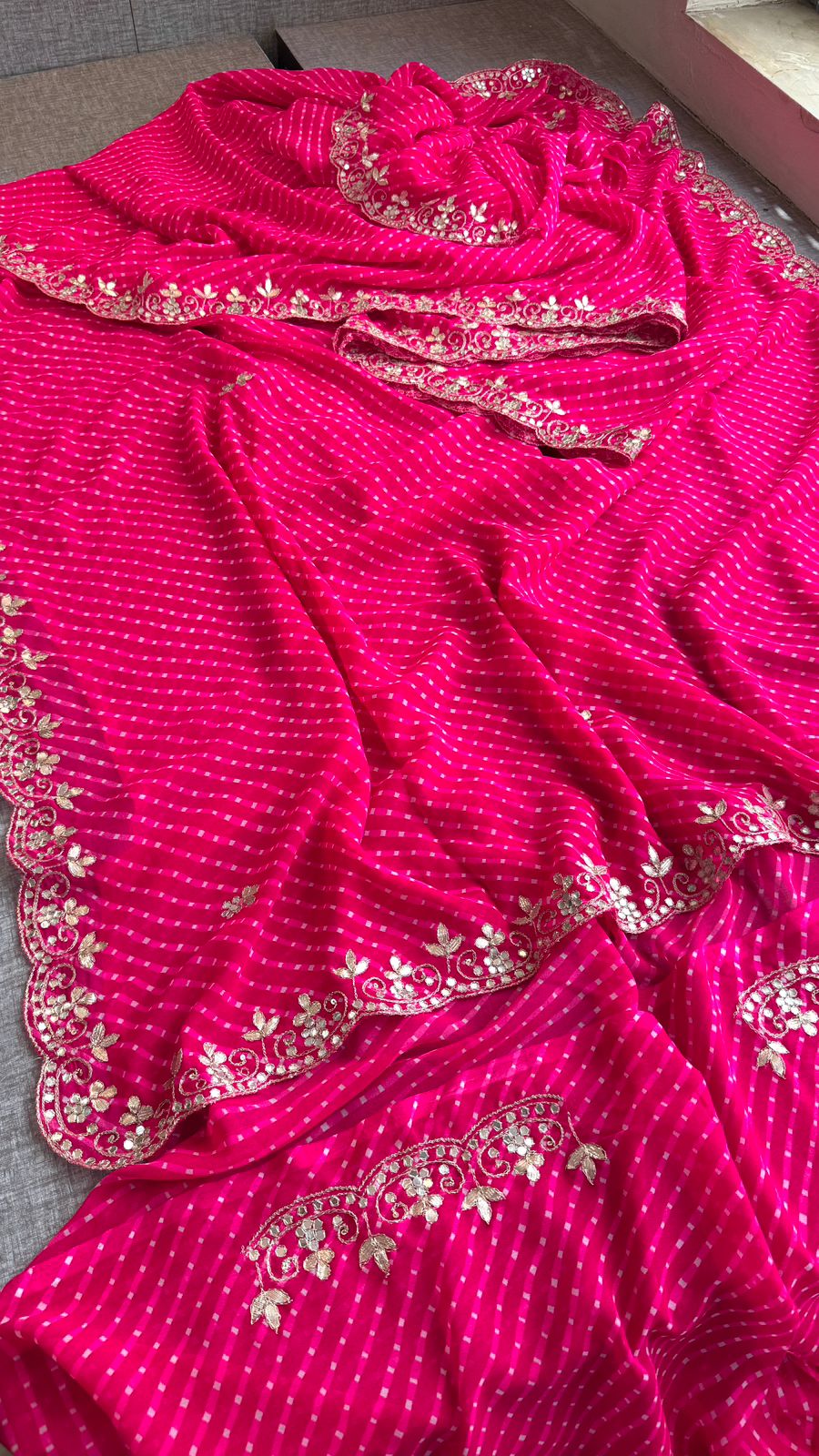 Pure  georgette hand work    gota patti work saree