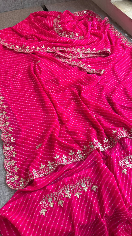 Pure  georgette hand work    gota patti work saree