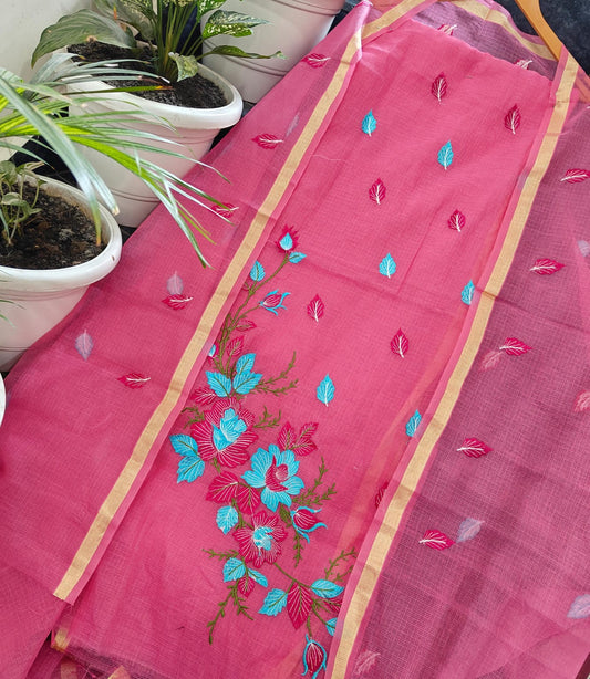 Premium Kota Doria Soft Cotton 3 Pic Unstitched Salwar Suit with Embroidered Dupatta