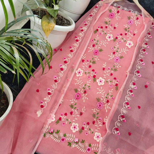 Premium Kota Doria Soft Cotton 3 Pic Unstitched Salwar Suit with Embroidered Dupatta