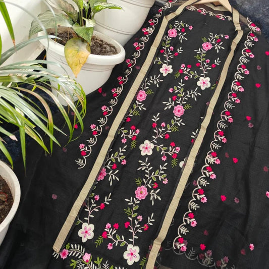 Premium Kota Doria Soft Cotton 3 Pic Unstitched Salwar Suit with Embroidered Dupatta