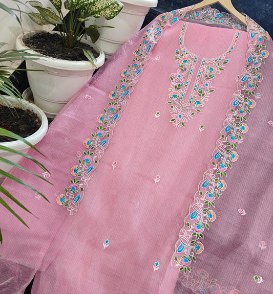 Premium Kota Doria Soft Cotton 3 Pic Unstitched Salwar Suit with Embroidered Dupatta