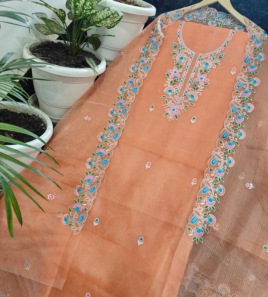 Premium Kota Doria Soft Cotton 3 Pic Unstitched Salwar Suit with Embroidered Dupatta