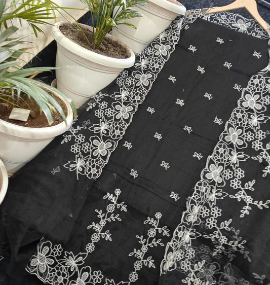 Premium Kota Doria Soft Cotton 3 Pic Unstitched Salwar Suit with Embroidered Dupatta