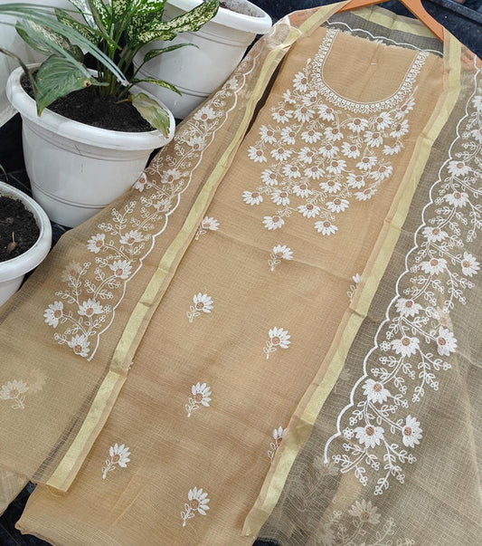 Premium Kota Doria Soft Cotton 3 Pic Unstitched Salwar Suit with Embroidered Dupatta