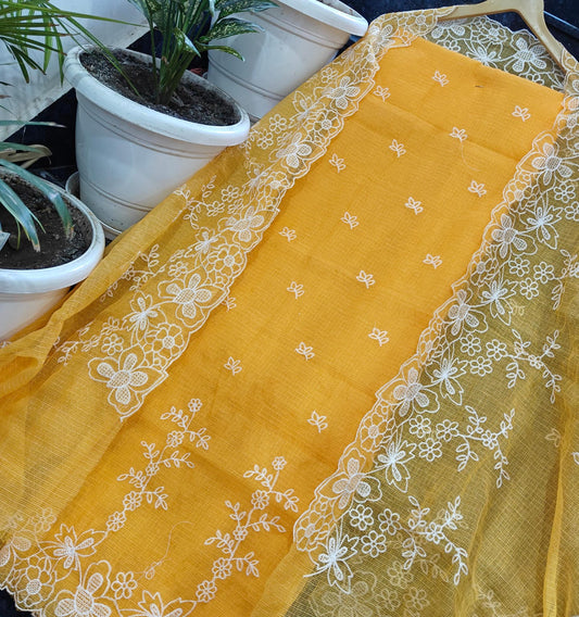Premium Kota Doria Soft Cotton 3 Pic Unstitched Salwar Suit with Embroidered Dupatta