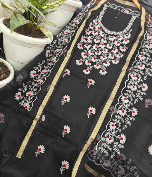 Premium Kota Doria Soft Cotton 3 Pic Unstitched Salwar Suit with Embroidered Dupatta