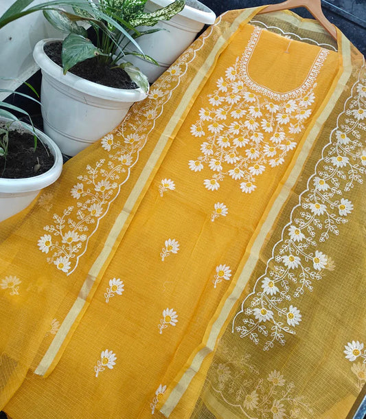 Premium Kota Doria Soft Cotton 3 Pic Unstitched Salwar Suit with Embroidered Dupatta