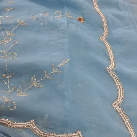 BEAUTIFUL HANDCRAFTED PEARL AND KATDANA EMBROIDERY WORK DAIMOND CHIFFON SAREE
