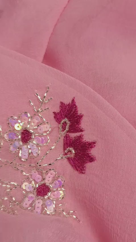 Baby Pink Color Flower motif design pure jaipuri Chiffon Saree