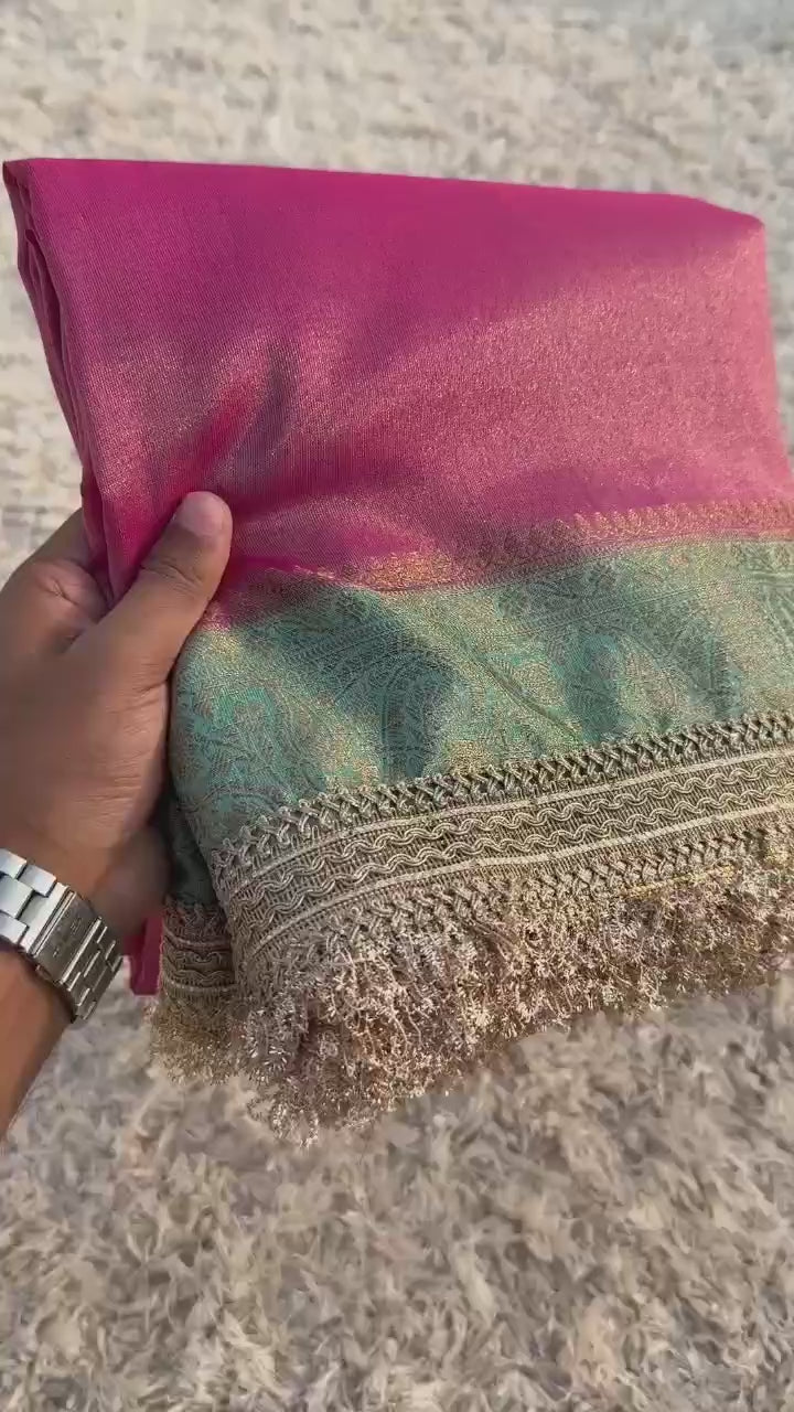 Banarasi Maharani katan tissue soft silk saree  Dual shade saree with lace work