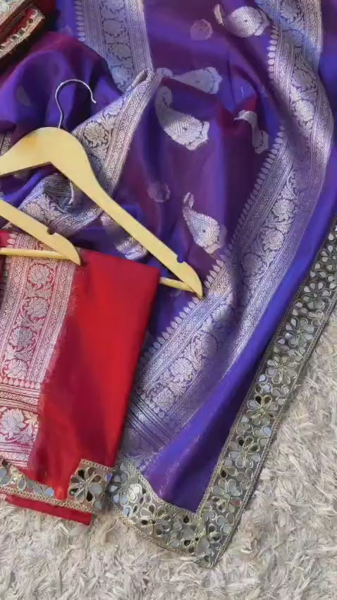 Banarasi Glass tissue silk saree with  lace work