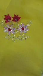 Yellow Color Flower motif design pure jaipuri Chiffon Saree