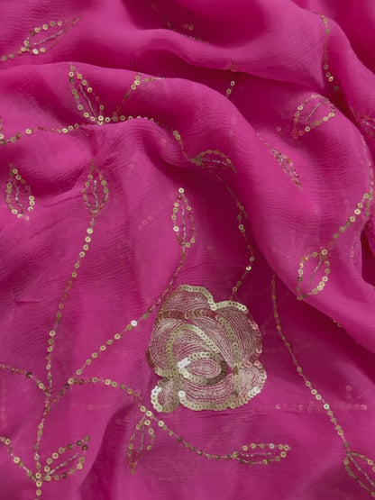 Pure Jaipuri Chiffon Jaal Work Saree With Blouse