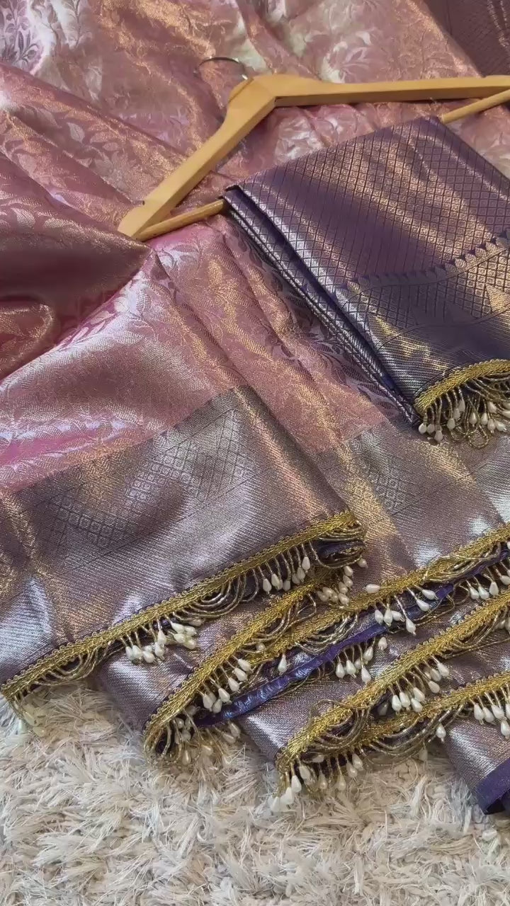 Banarasi Kanjivaram  katan Tissue Silk Saree With Beautiful lace border