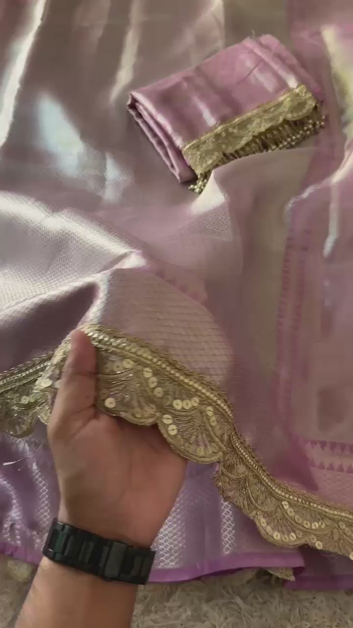 Banarasi Kanjivaram  katan Tissue Silk Saree With Beautiful lace border