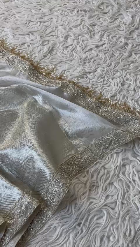 Banarasi Kanjivaram  katan Tissue Silk Saree With Beautiful lace border