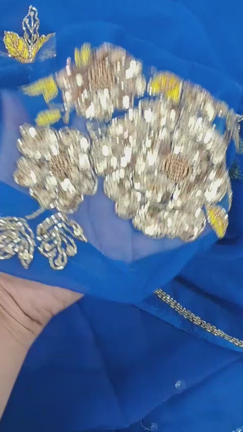 Pure Jaipuri Chiffon Hand-work motif work saree with  blouse