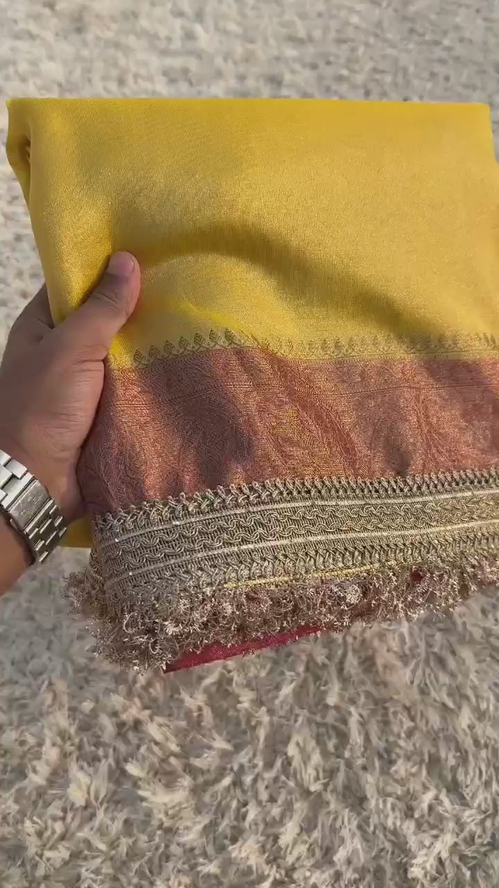 Banarasi Maharani katan tissue soft silk saree  Dual shade saree with lace work
