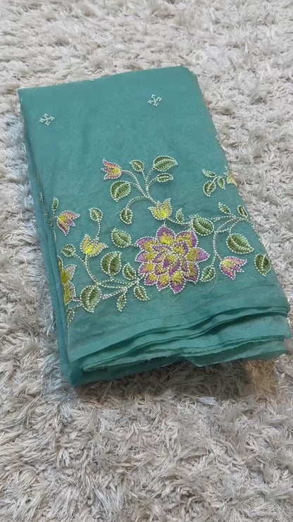 Banarasi Soft Kora Organza Embroidery  Work Saree