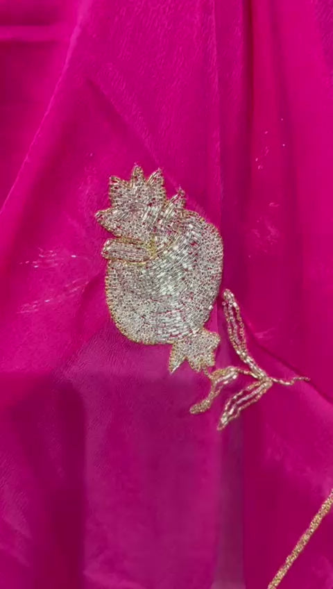 Pure Jaipuri Chiffon 13 big motif work Saree with  blouse