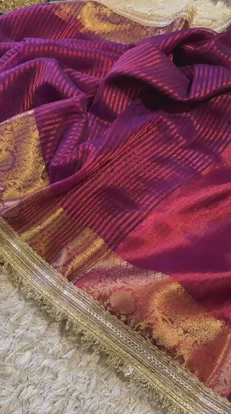 Banarasi Premium Tissue Silk Saree with Gotapatti + Uljhi lace work Border