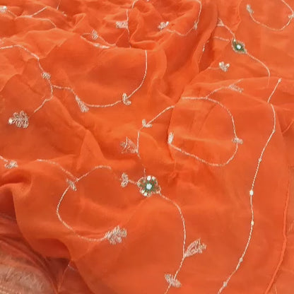 Pure Jaipuri Chiffon Jaal Work Saree With Beautiful Rajputi look and Running Blouse