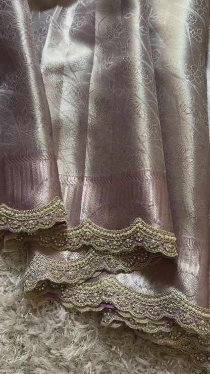 Banarasi Kanjivaram  katan Tissue Silk Saree With Beautiful lace border