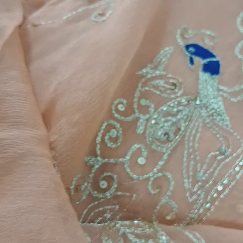 Pure Jaipuri Chiffon Jaal Work Saree With Beautiful Rajputi look and Running Blouse