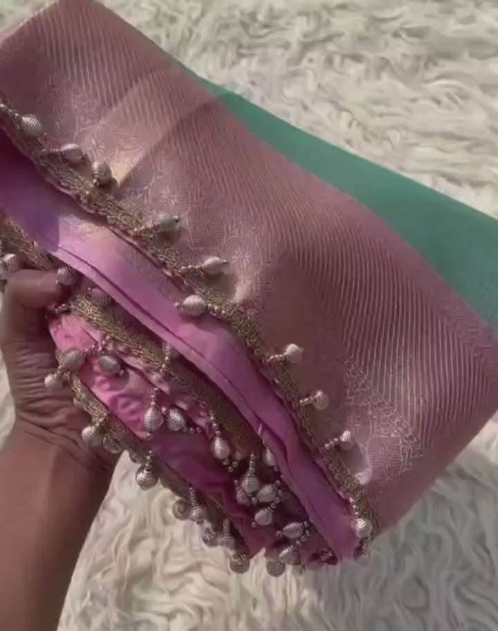 Tissue silk saree with  lace work