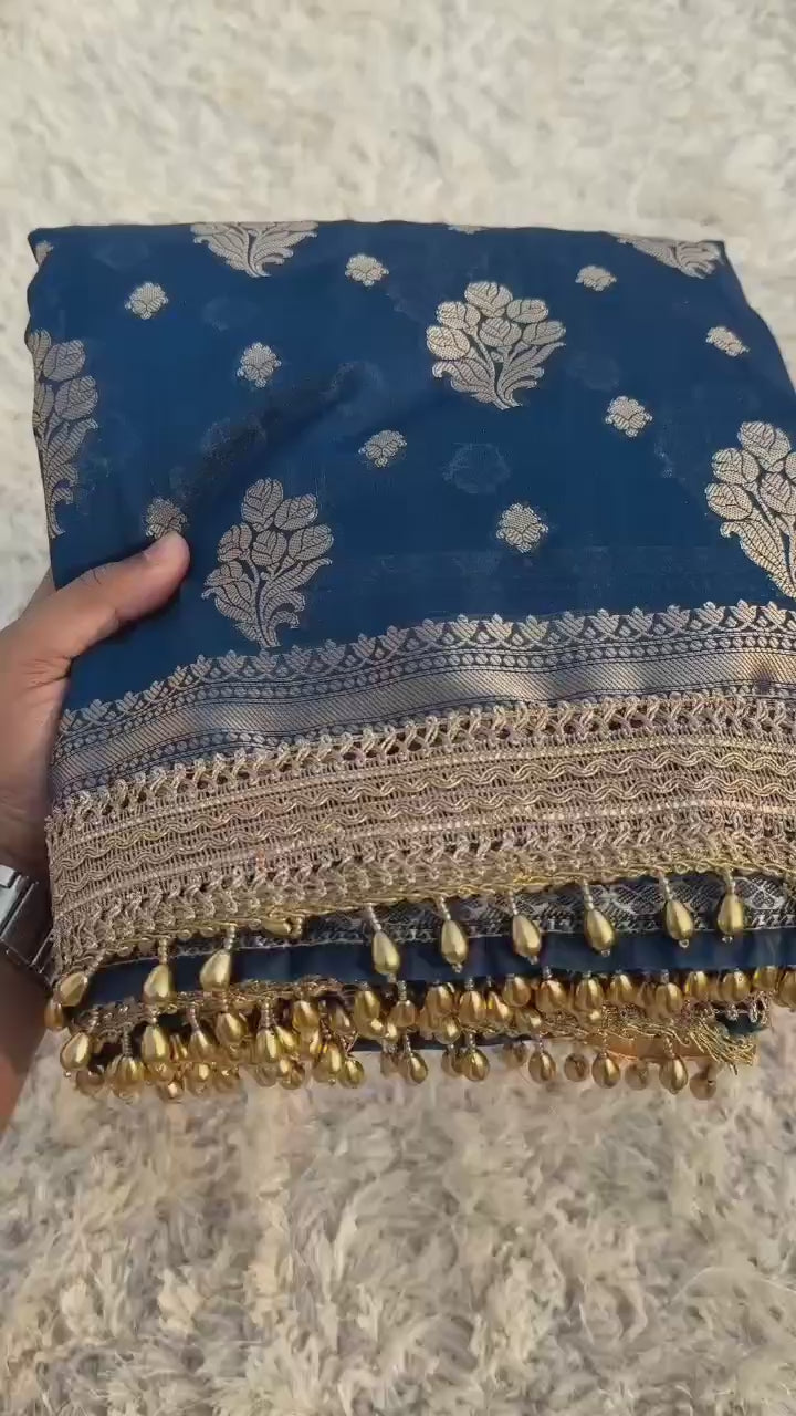Banarasi Tissue Silk  Heavy Lace Saree With Blouse