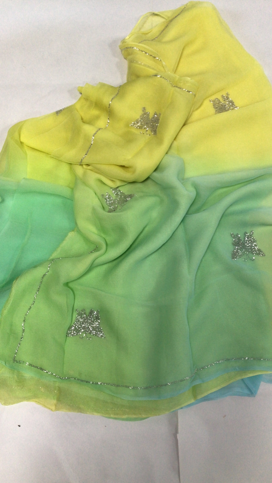 Beautiful Pure Jaipuri Chiffon 13 big Bird motif work Saree with blouse