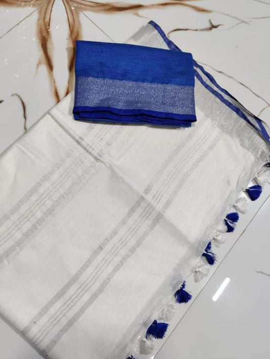 Pure Linen By Linen  Saree With Cantrast Blouse