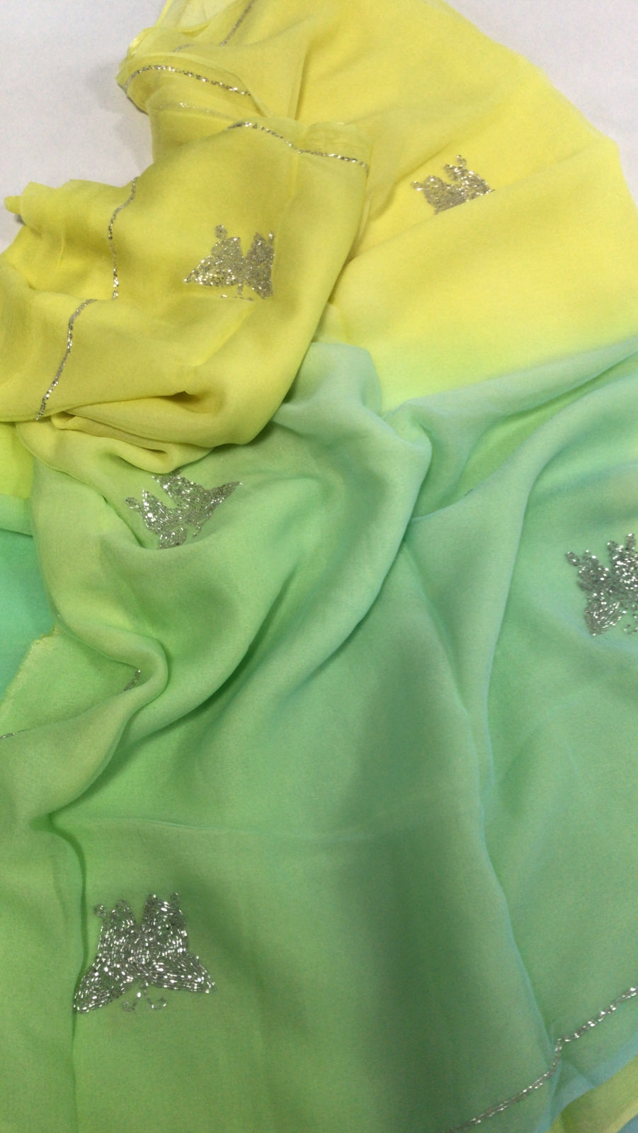 Beautiful Pure Jaipuri Chiffon 13 big Bird motif work Saree with blouse