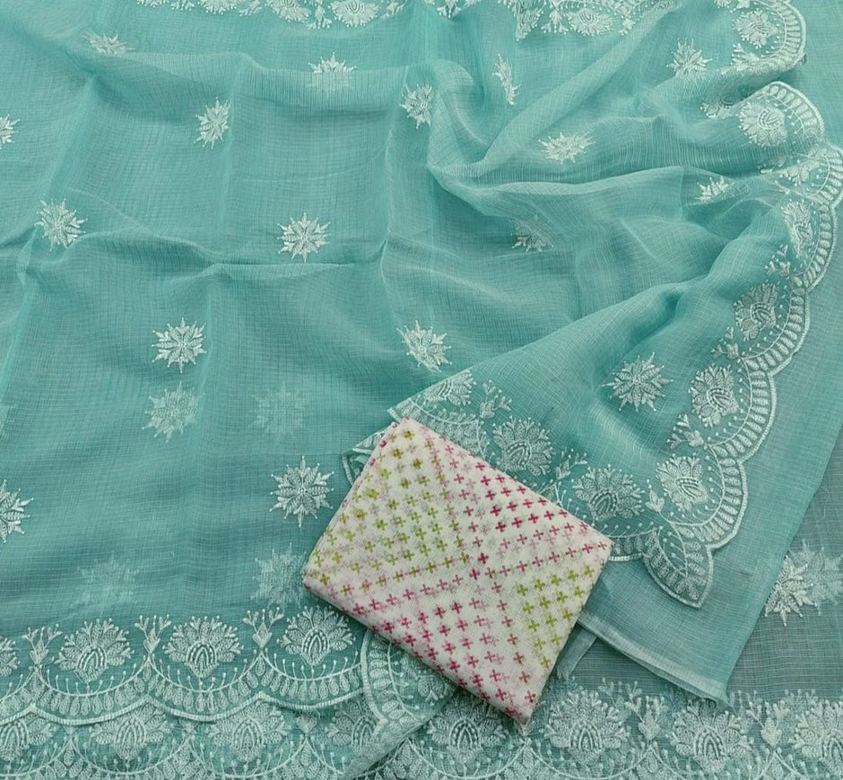 Kota Doria Cotton Saree With Blouse