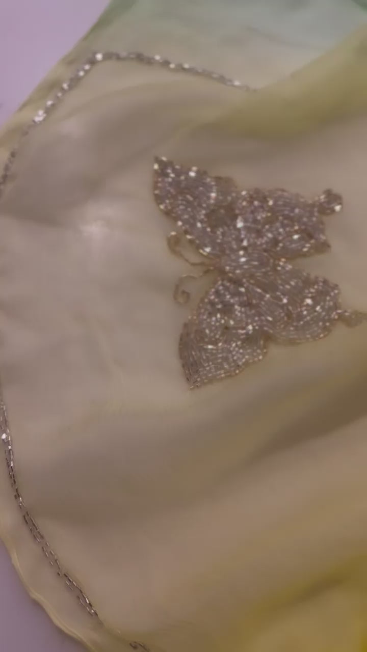 Beautiful Pure Jaipuri Chiffon 13 big Bird motif work Saree with blouse