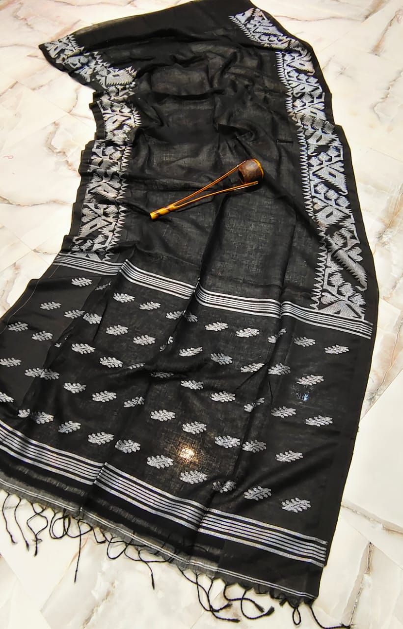 Pure Linen Saree With Running Blouse