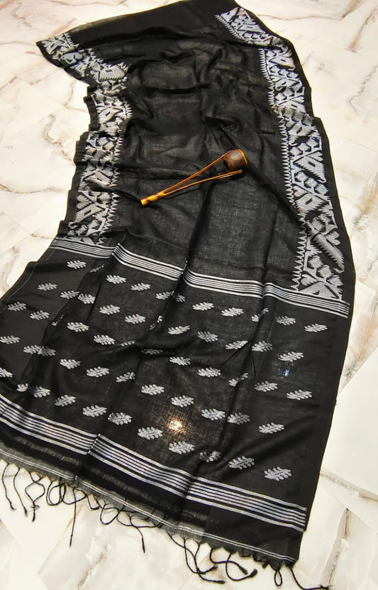 Pure Linen Saree With Running Blouse