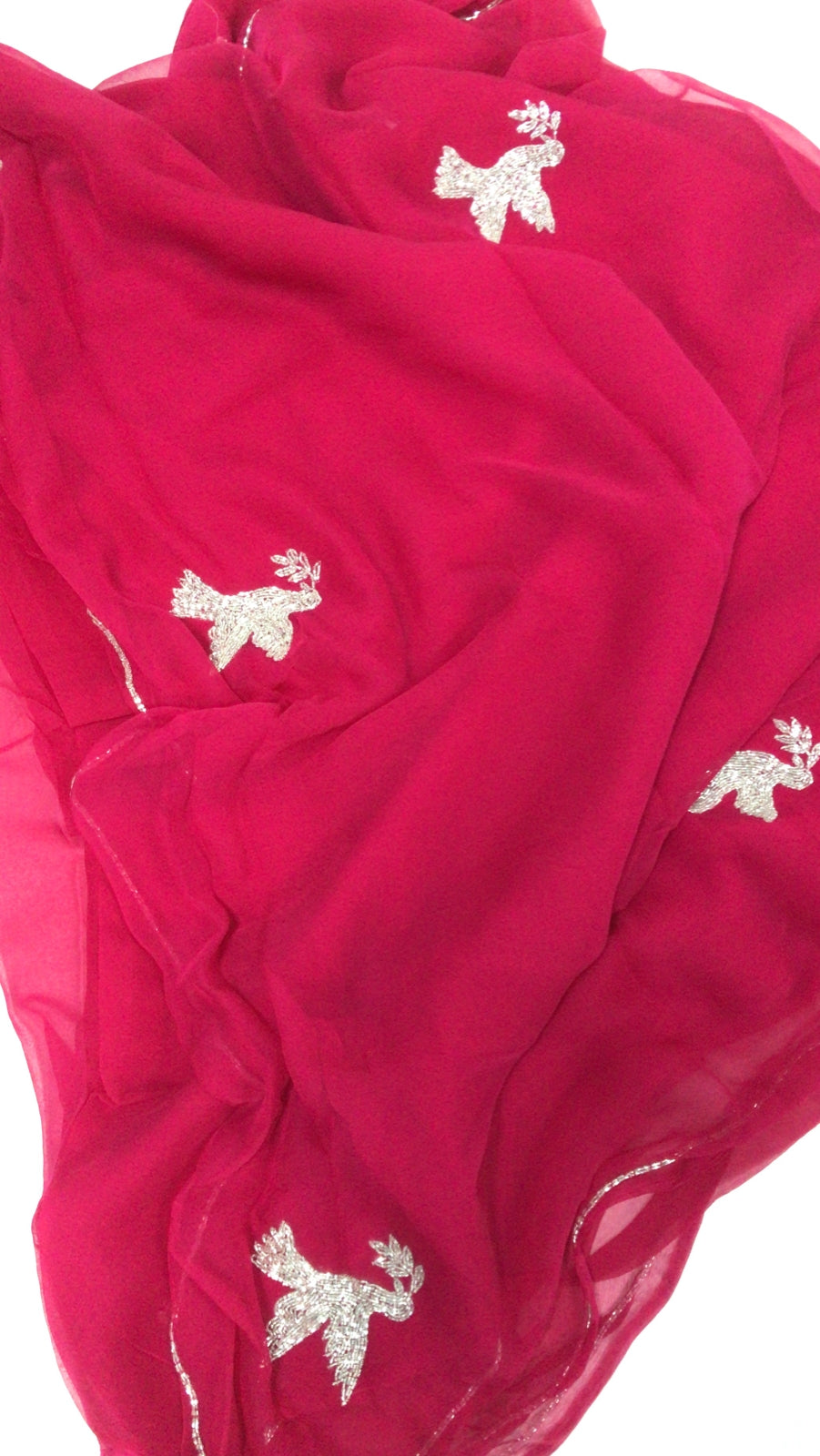 Beautiful Pure Jaipuri Chiffon 13 big Bird motif work Saree with blouse