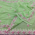 Kota Doria Embrodiery Work Saree With Blouse