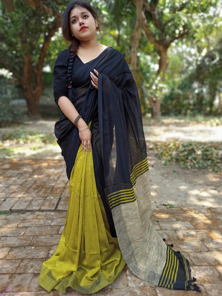 Black color Khaddi Cotton Saree With Blouse