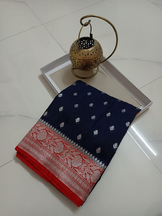 Banarasi Handloom Weaved Khaddi  Semi Georgette Saree with Zari Work