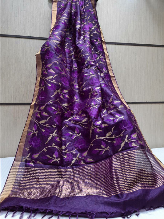 Pure Hand woven Banarasi Tussar Moonga Silk Sarees With Blouse Smooth & Soft Fabric ( length- 6.3 meter )