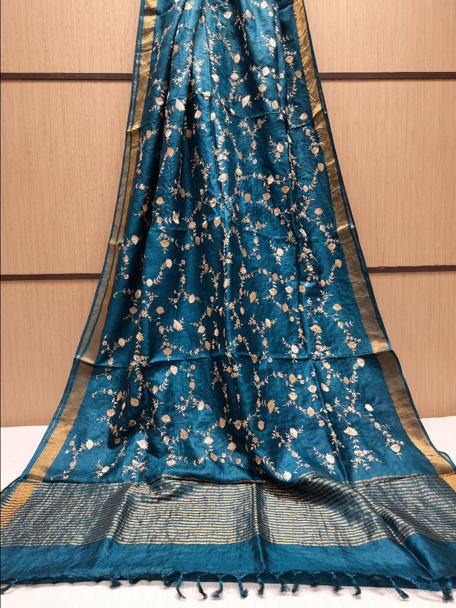 Pure Hand woven Banarasi Tussar Moonga Silk Sarees With Blouse Smooth & Soft Fabric ( length- 6.3 meter )