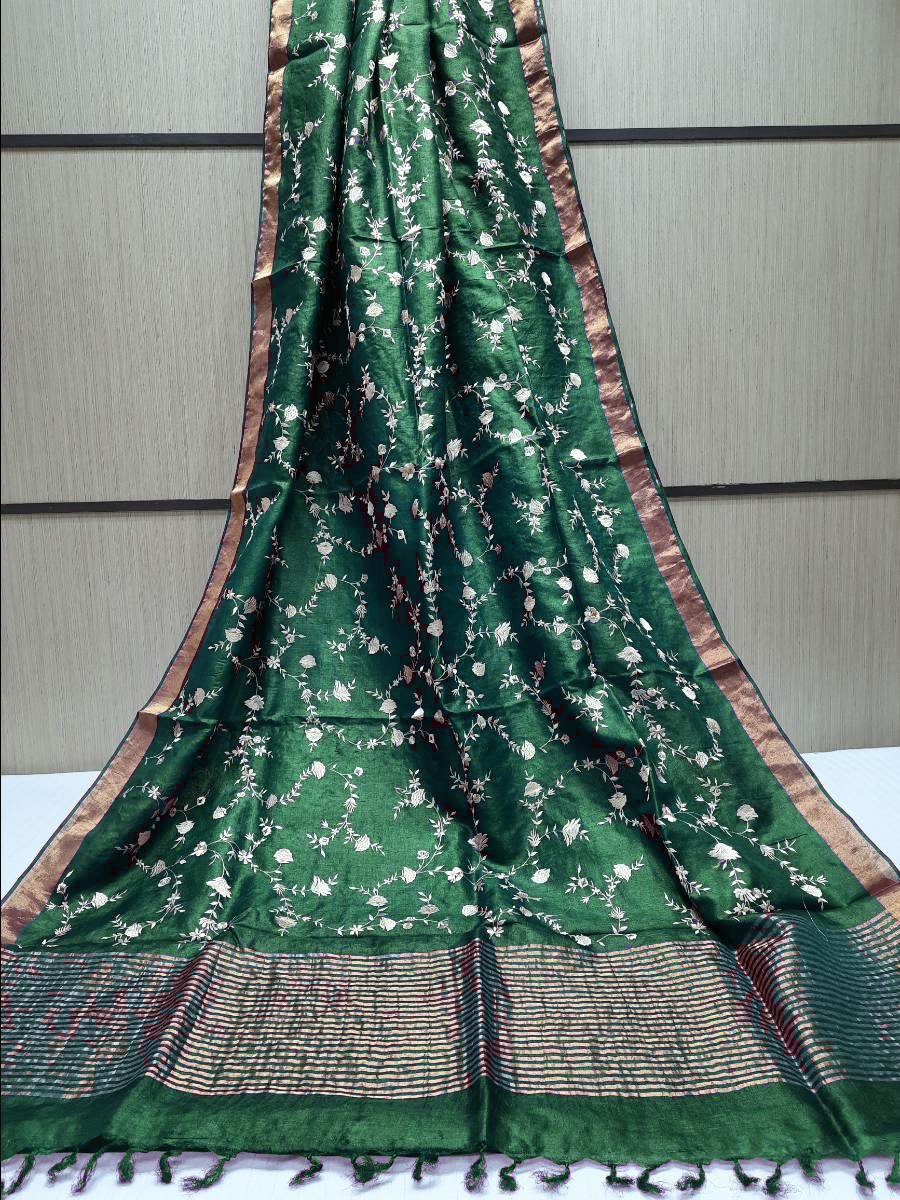 Pure Hand woven Banarasi Tussar Moonga Silk Sarees With Blouse Smooth & Soft Fabric ( length- 6.3 meter )