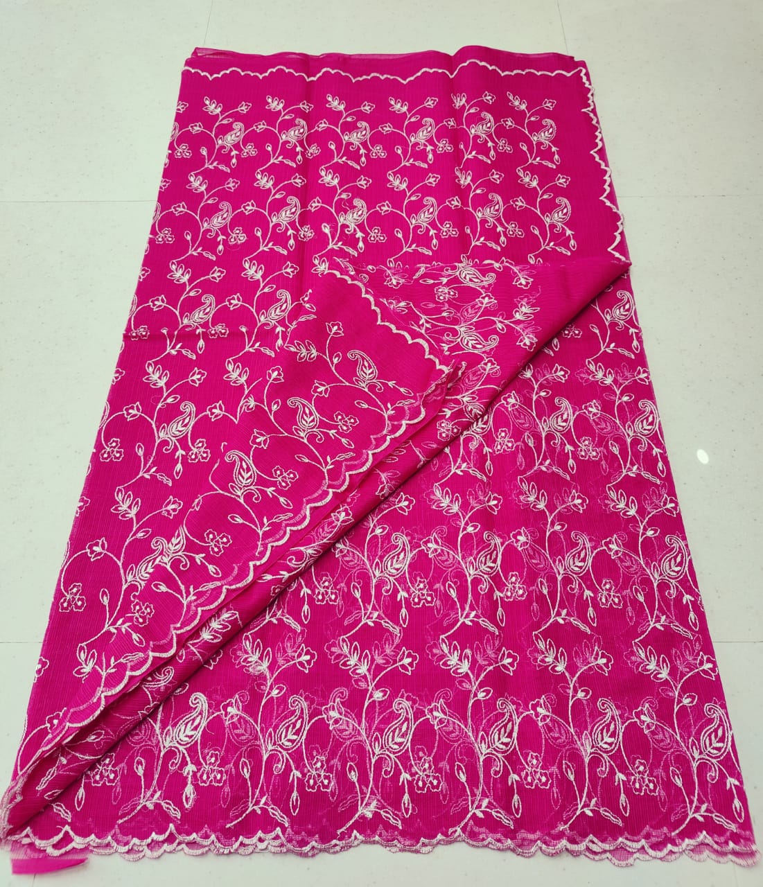 Pure Kota-Doria Saree with Running Blouse and Embroidery Work