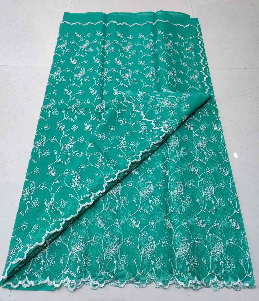 Pure Kota-Doria Saree with Running Blouse and Embroidery Work
